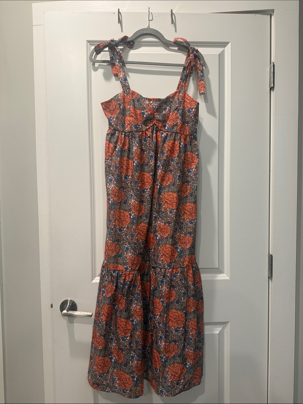 SHEIN Floral Boho Maxi Dress Medium Tie Shoulder Smocked Back Tiered Cottagecore